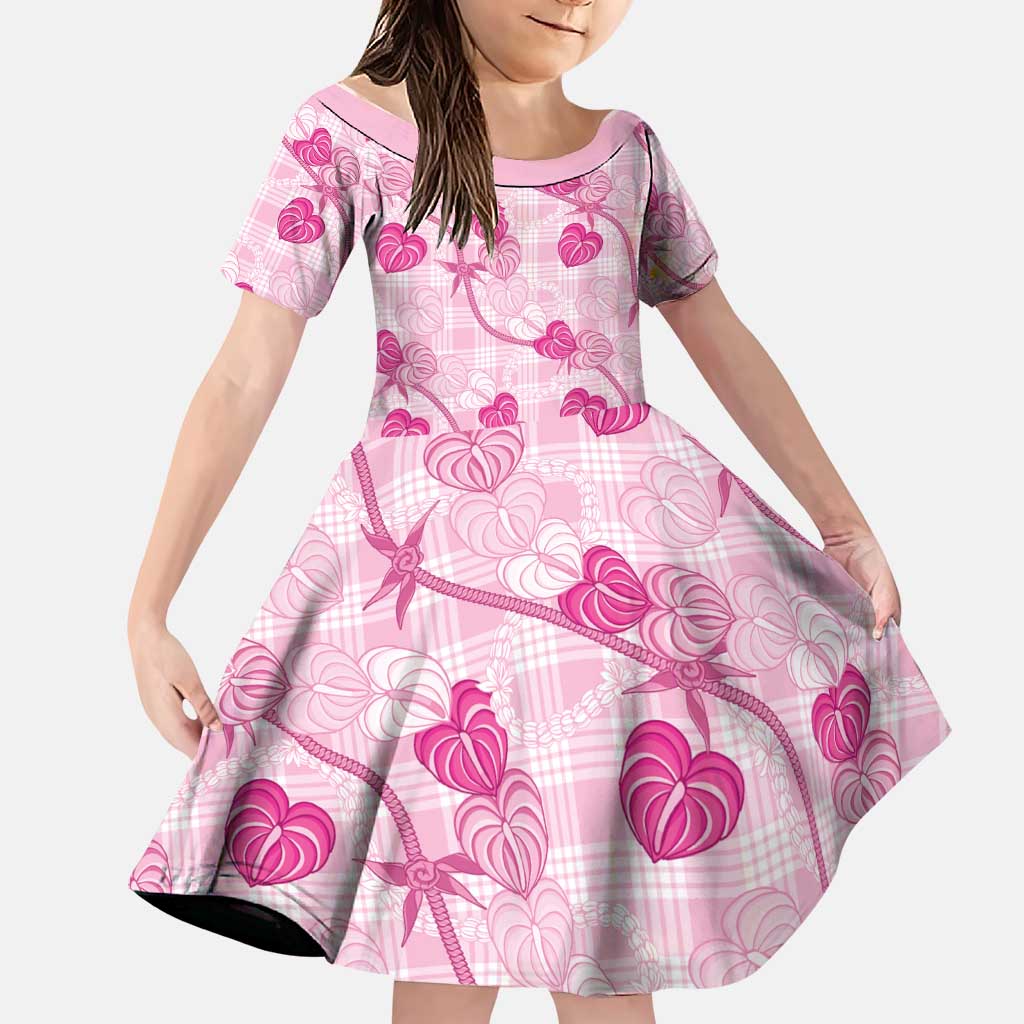 Anthurium Pikake Ti Leaf Palaka Family Matching Off The Shoulder Long Sleeve Dress and Hawaiian Shirt Pink Version