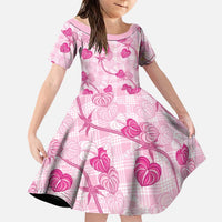Anthurium Pikake Ti Leaf Palaka Family Matching Off The Shoulder Long Sleeve Dress and Hawaiian Shirt Pink Version