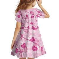 Anthurium Pikake Ti Leaf Palaka Family Matching Off The Shoulder Long Sleeve Dress and Hawaiian Shirt Pink Version