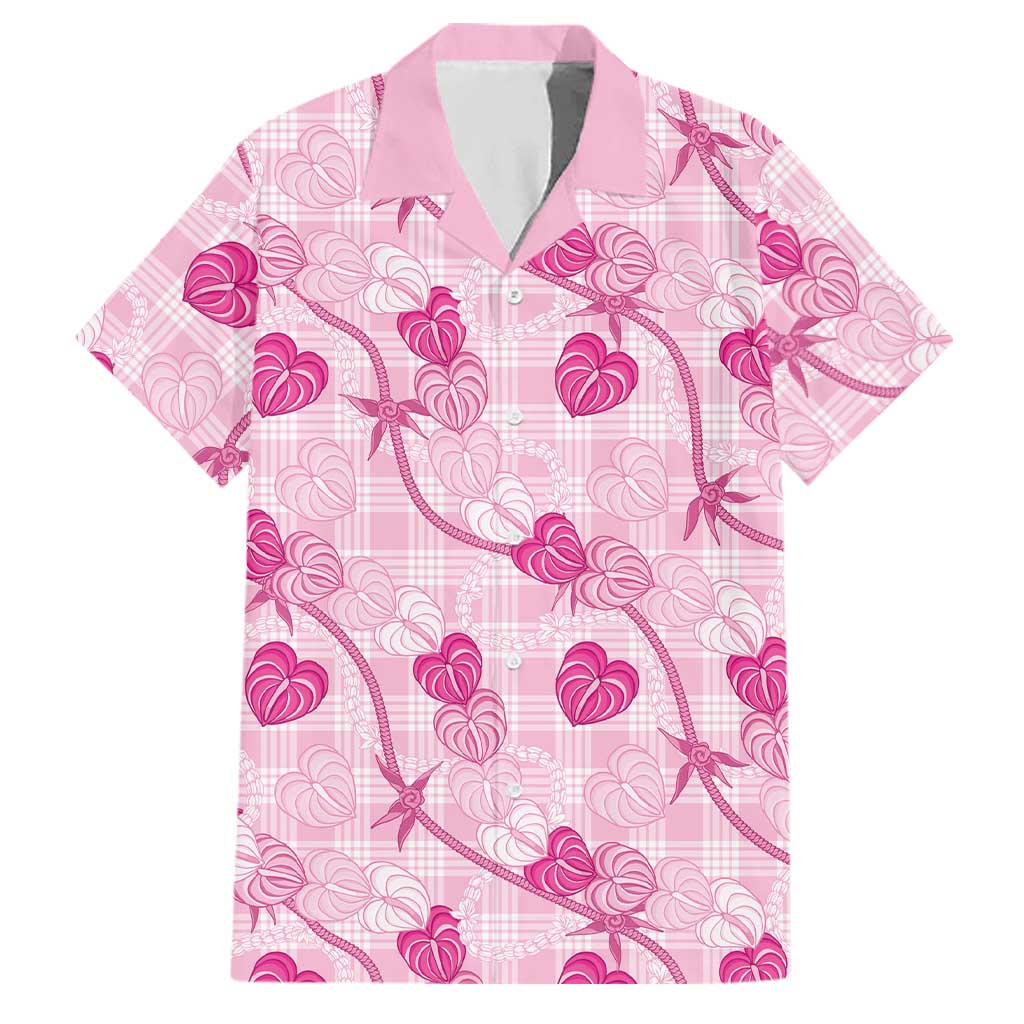 Anthurium Pikake Ti Leaf Palaka Family Matching Off The Shoulder Long Sleeve Dress and Hawaiian Shirt Pink Version