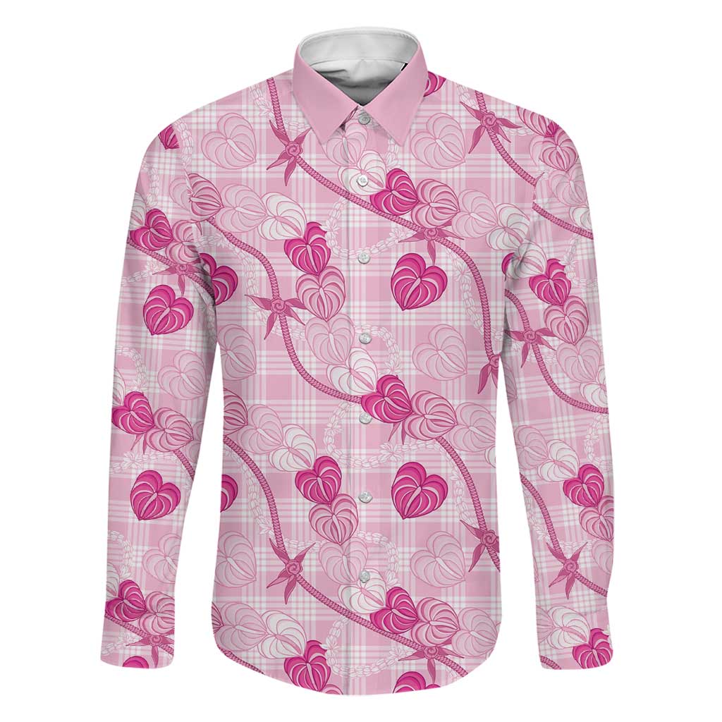 Anthurium Pikake Ti Leaf Palaka Family Matching Off The Shoulder Long Sleeve Dress and Hawaiian Shirt Pink Version