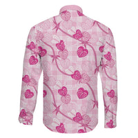 Anthurium Pikake Ti Leaf Palaka Family Matching Off The Shoulder Long Sleeve Dress and Hawaiian Shirt Pink Version