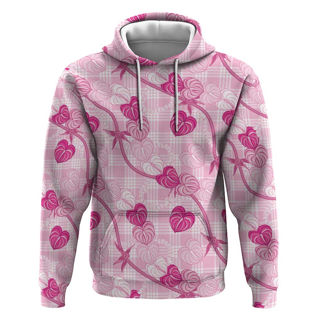 Anthurium Pikake Ti Leaf Palaka Hoodie Pink Version LT01 Pullover Hoodie Pink - Polynesian Pride