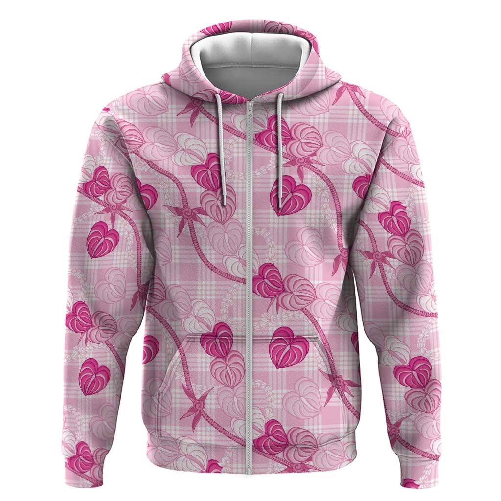 Anthurium Pikake Ti Leaf Palaka Hoodie Pink Version LT01 Zip Hoodie Pink - Polynesian Pride