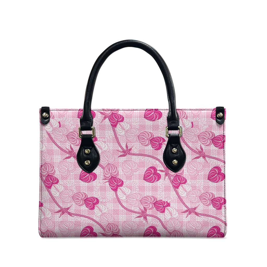 Anthurium Pikake Ti Leaf Palaka Leather Bag Pink Version LT01 - Polynesian Pride