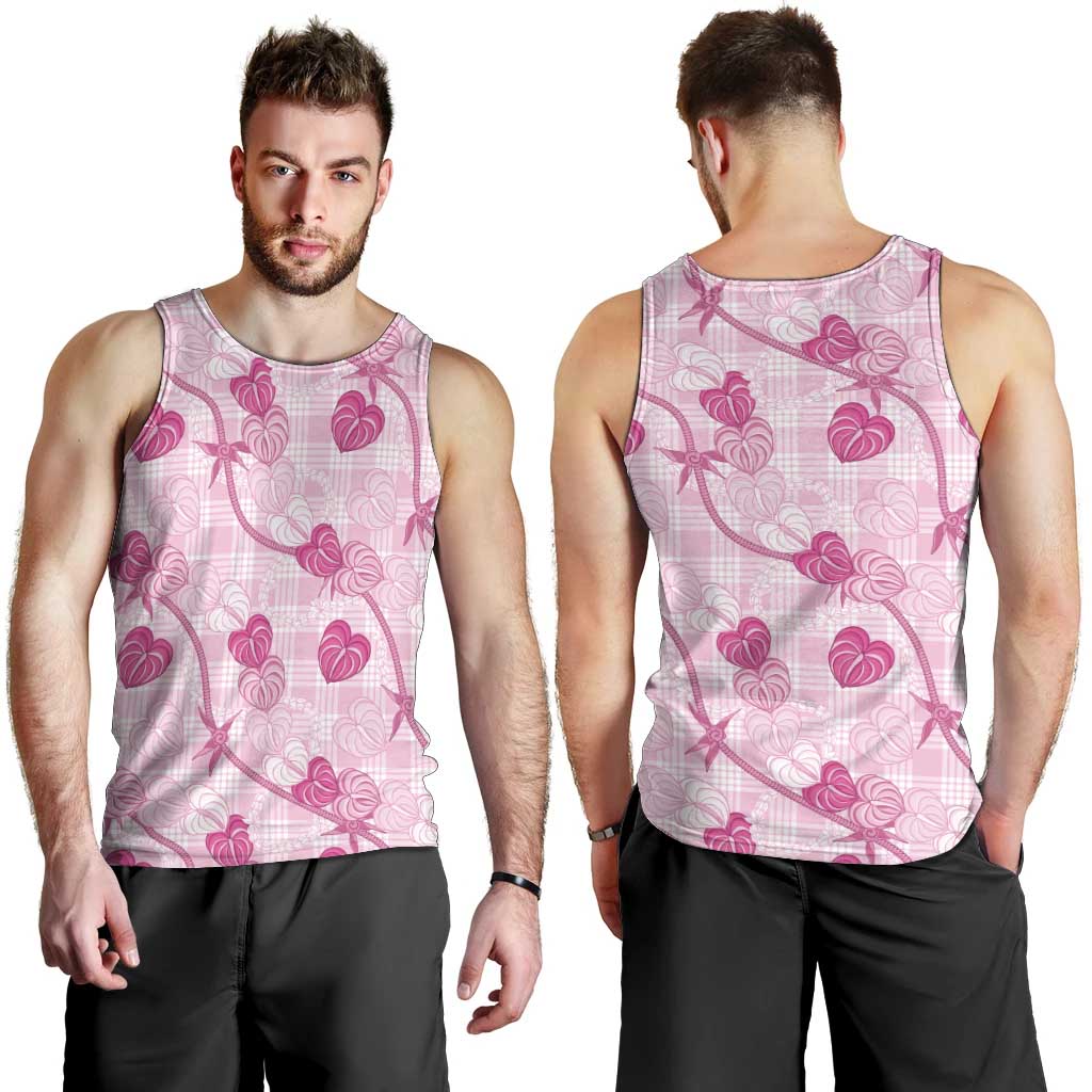 Anthurium Pikake Ti Leaf Palaka Men Tank Top Pink Version LT01 - Polynesian Pride