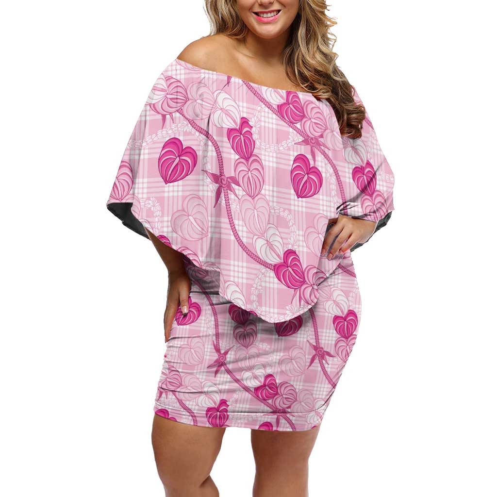 Anthurium Pikake Ti Leaf Palaka Off Shoulder Short Dress Pink Version LT01 Women Pink - Polynesian Pride