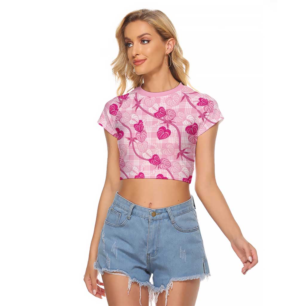 Anthurium Pikake Ti Leaf Palaka Raglan Cropped T Shirt Pink Version