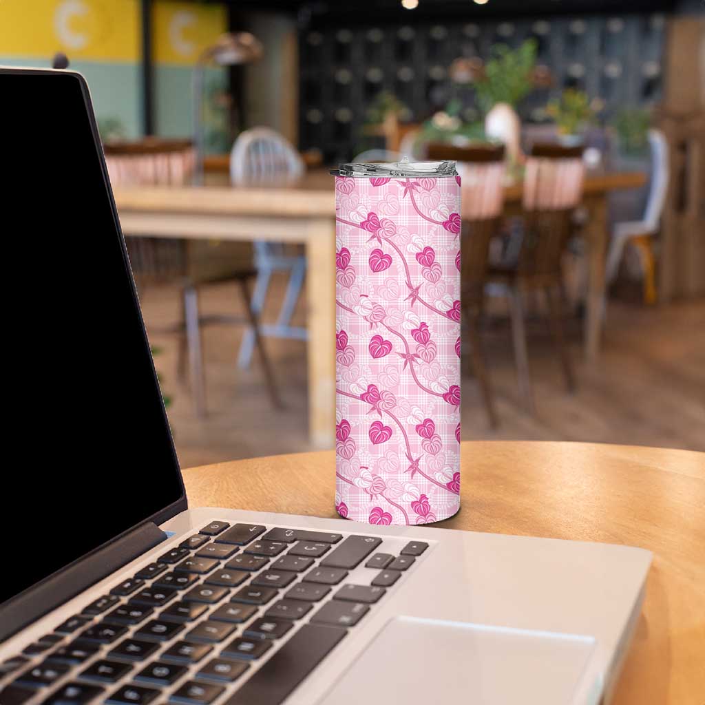 Anthurium Pikake Ti Leaf Palaka Skinny Tumbler Pink Version LT01 - Polynesian Pride