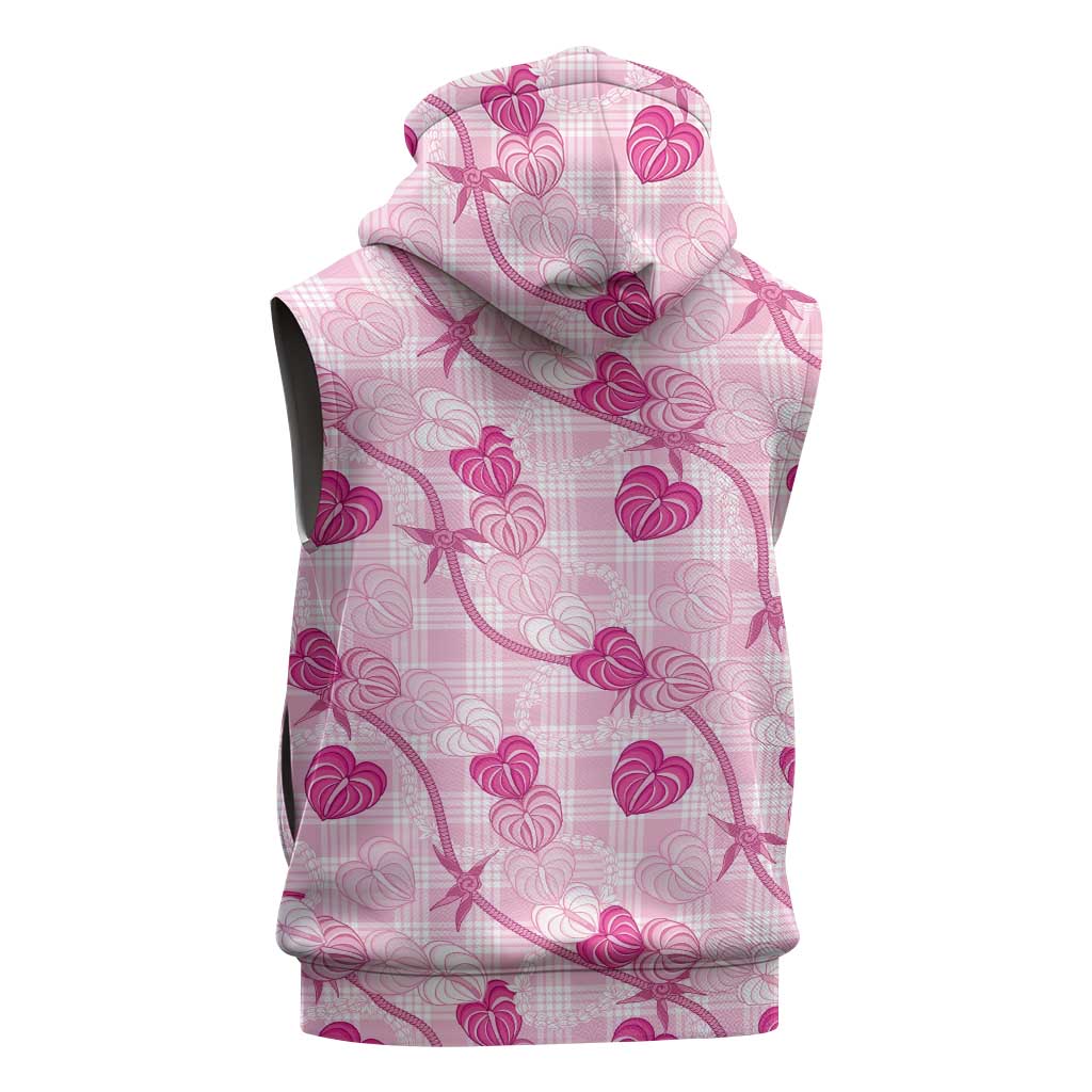 Anthurium Pikake Ti Leaf Palaka Sleeveless Hoodie Pink Version LT01 - Polynesian Pride