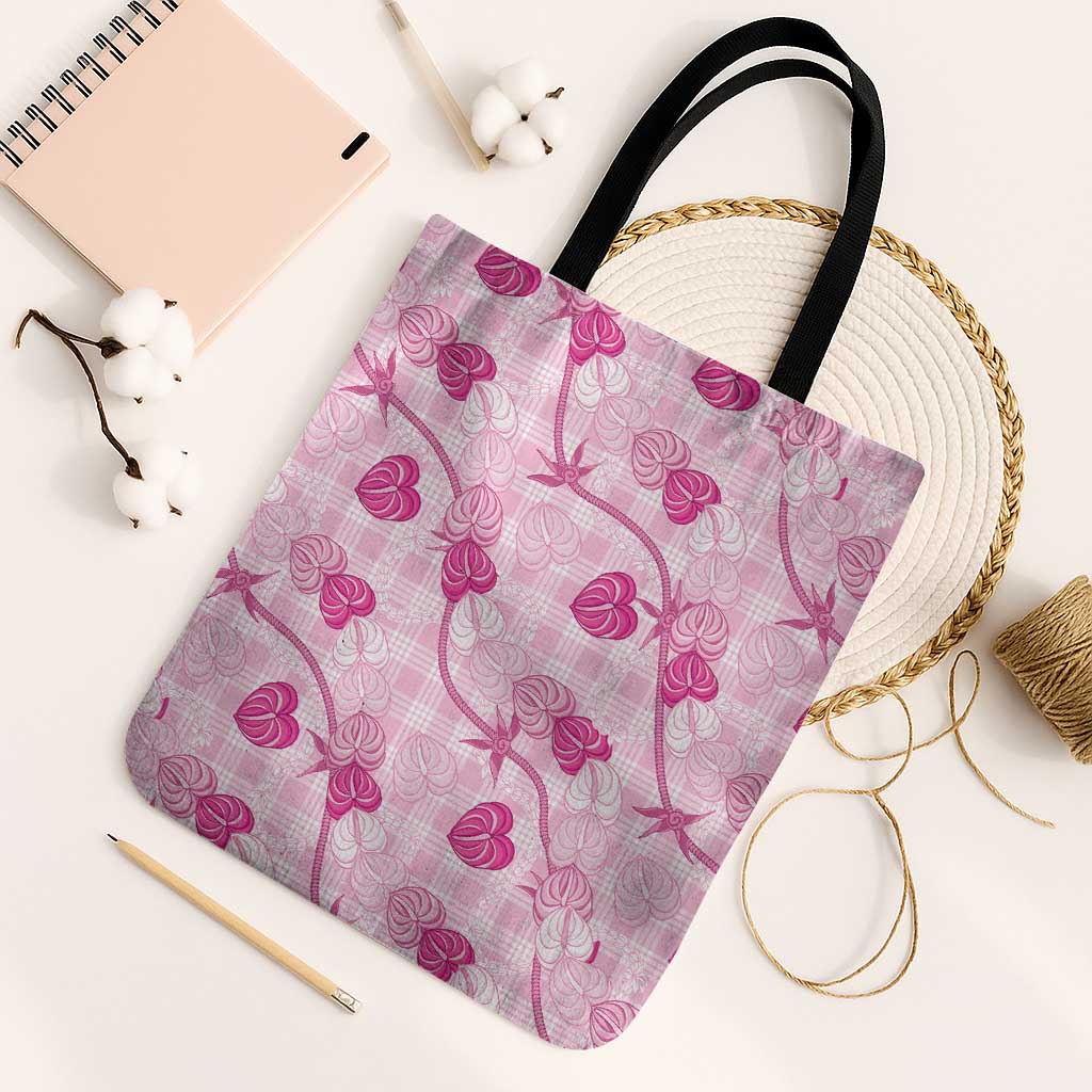 Anthurium Pikake Ti Leaf Palaka Tote Bag Pink Version