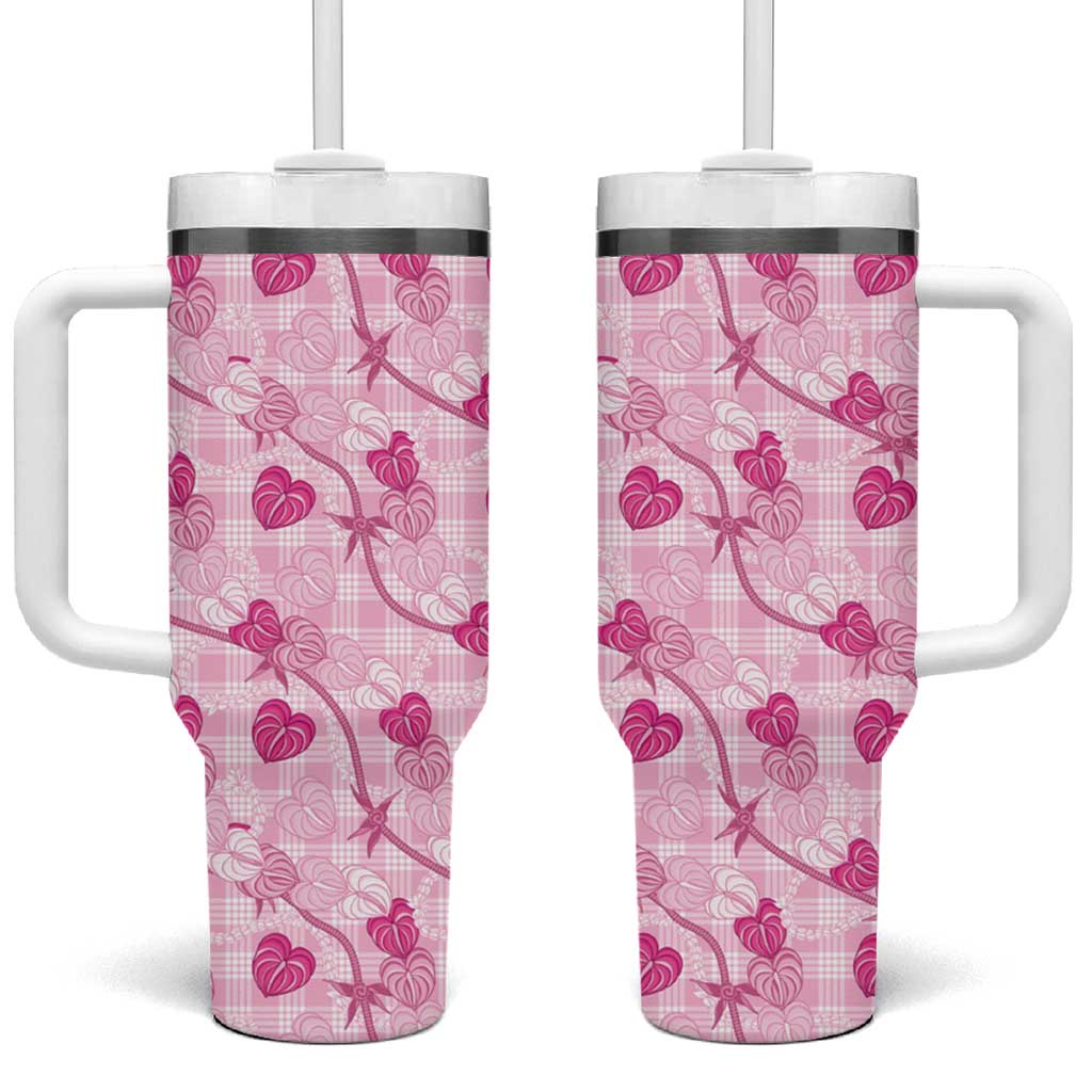 Anthurium Pikake Ti Leaf Palaka Tumbler With Handle Pink Version LT01 One Size: 40 oz Pink - Polynesian Pride