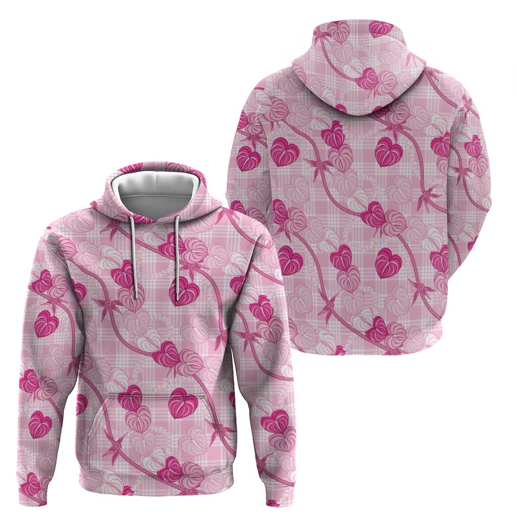Anthurium Pikake Ti Leaf Palaka Zip Hoodie Pink Version LT01 - Polynesian Pride