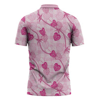 Anthurium Pikake Ti Leaf Palaka Zipper Polo Shirt Pink Version