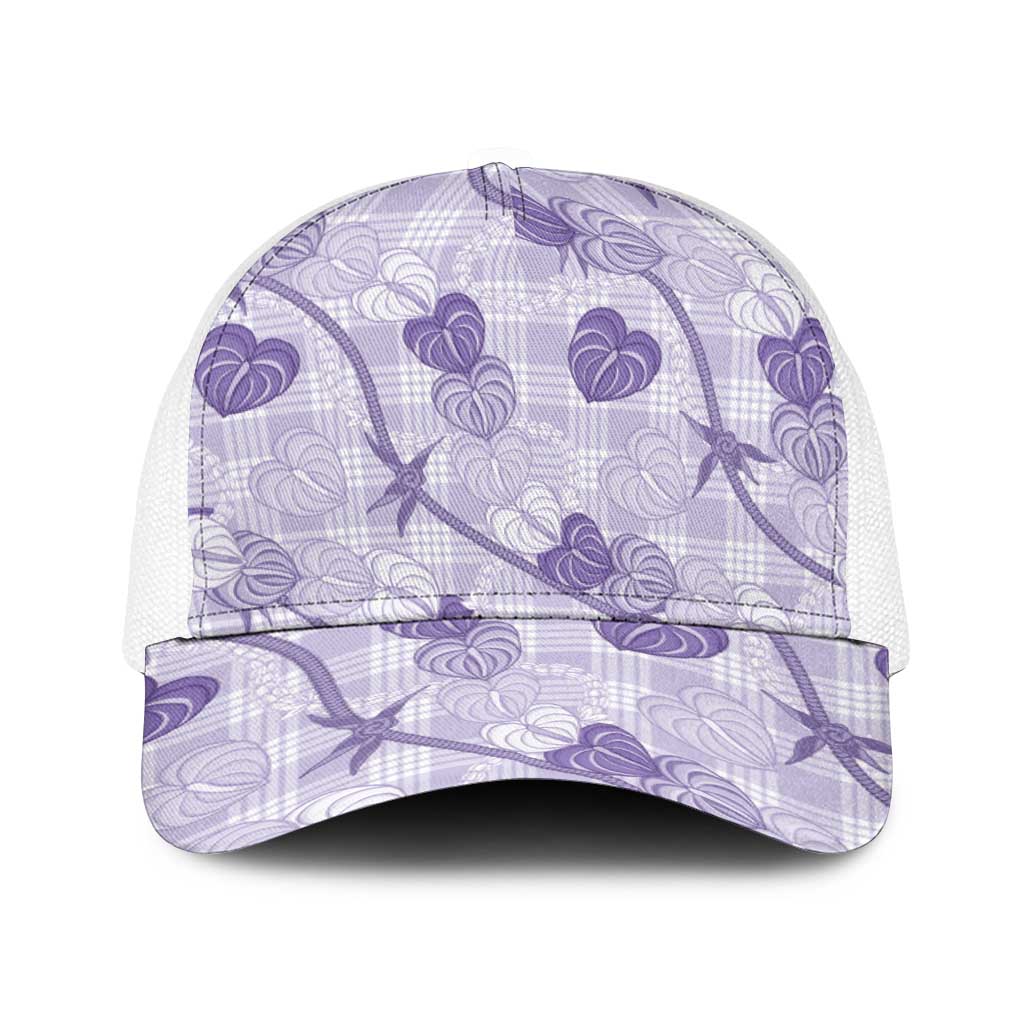 Anthurium Pikake Ti Leaf Palaka Baseball Net Cap Purple Version LT01 One Size White Purple - Polynesian Pride