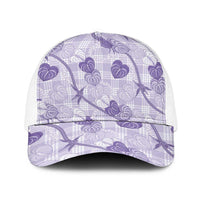 Anthurium Pikake Ti Leaf Palaka Baseball Net Cap Purple Version LT01 One Size White Purple - Polynesian Pride