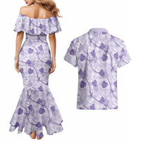 Anthurium Pikake Ti Leaf Palaka Couples Matching Mermaid Dress and Hawaiian Shirt Purple Version LT01 - Polynesian Pride