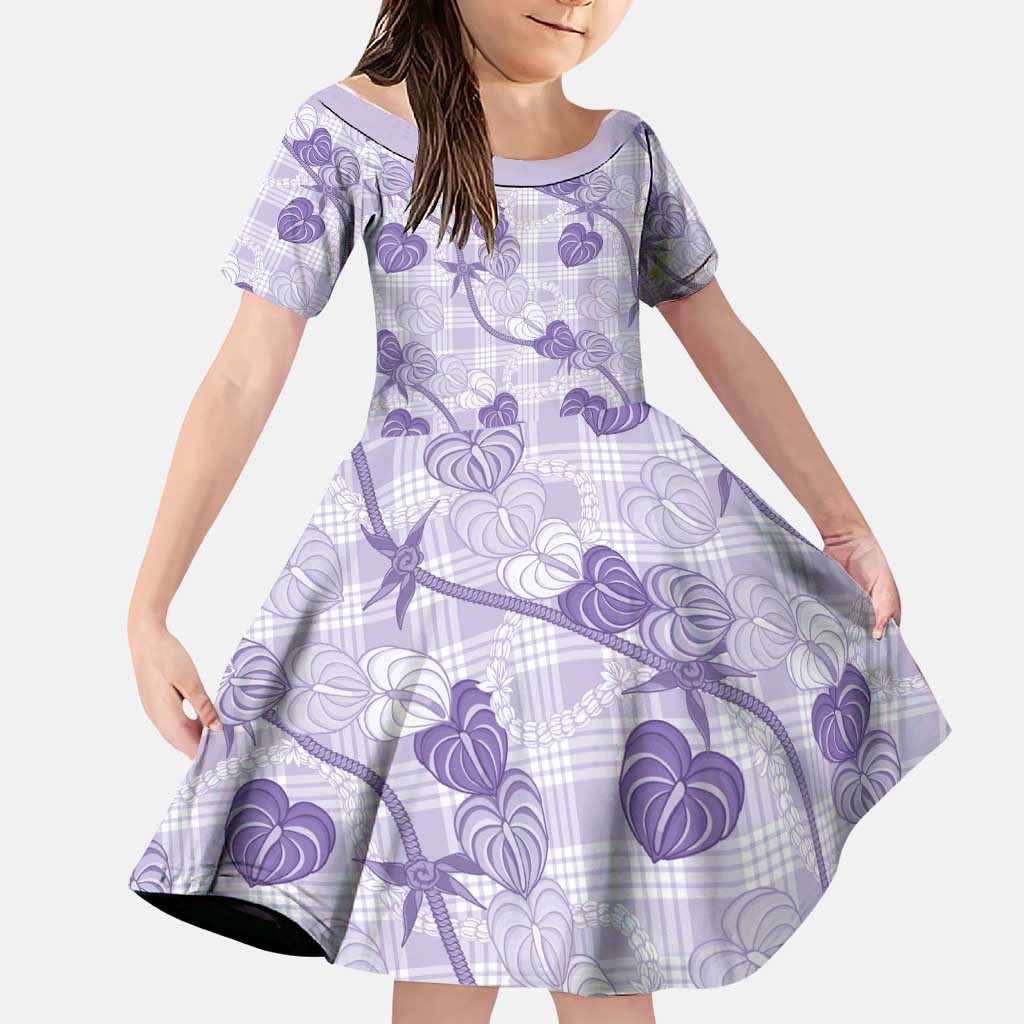 Anthurium Pikake Ti Leaf Palaka Family Matching Mermaid Dress and Hawaiian Shirt Purple Version LT01 Daughter's Dress Purple - Polynesian Pride