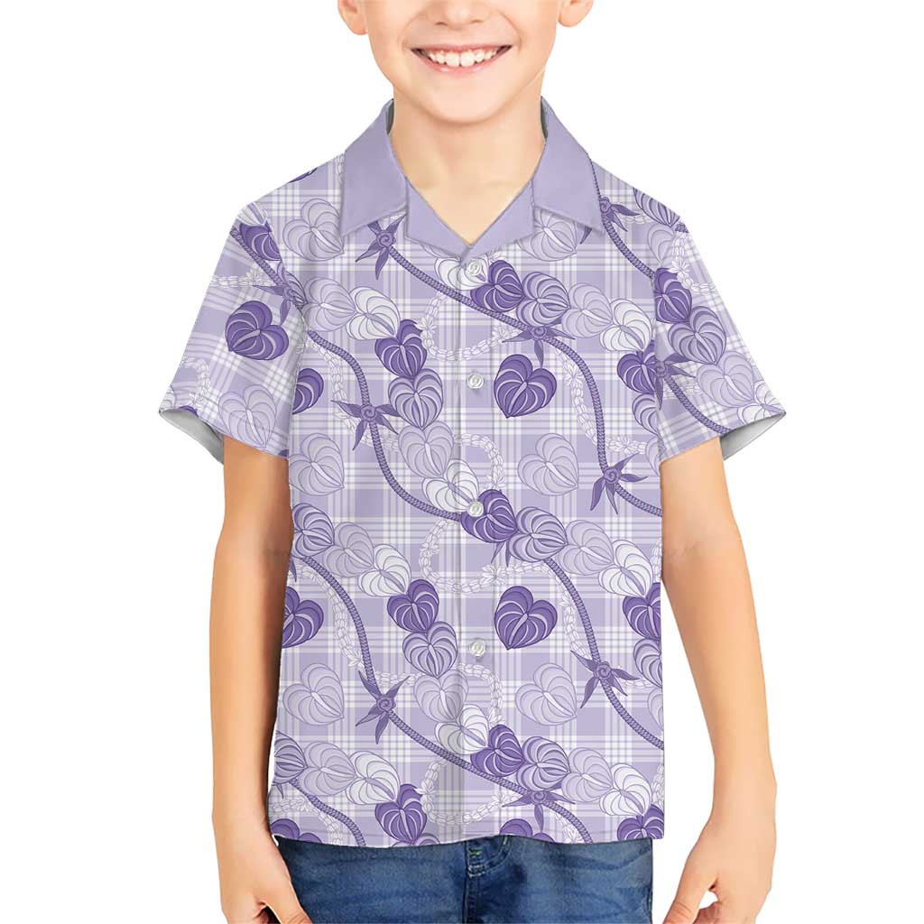 Anthurium Pikake Ti Leaf Palaka Family Matching Mermaid Dress and Hawaiian Shirt Purple Version LT01 Son's Shirt Purple - Polynesian Pride