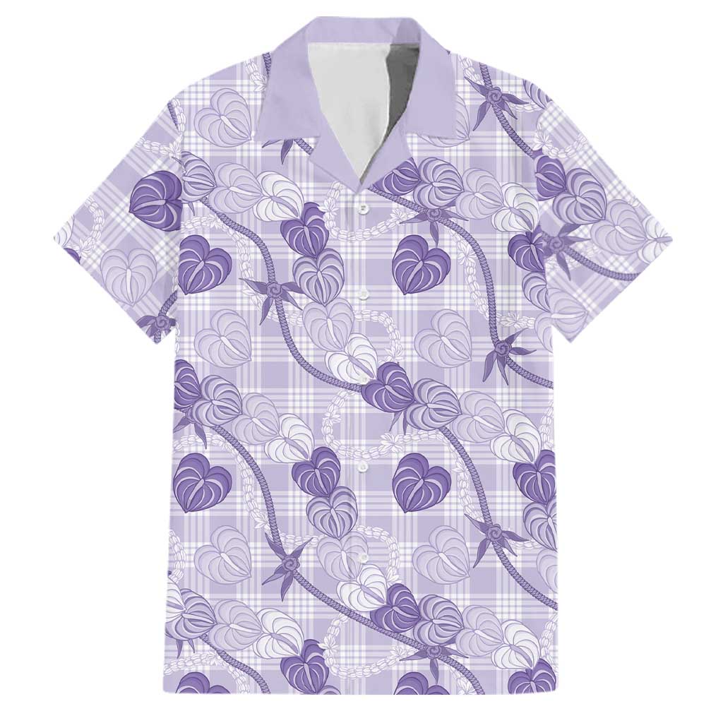 Anthurium Pikake Ti Leaf Palaka Family Matching Off The Shoulder Long Sleeve Dress and Hawaiian Shirt Purple Version LT01 Dad's Shirt - Short Sleeve Purple - Polynesian Pride