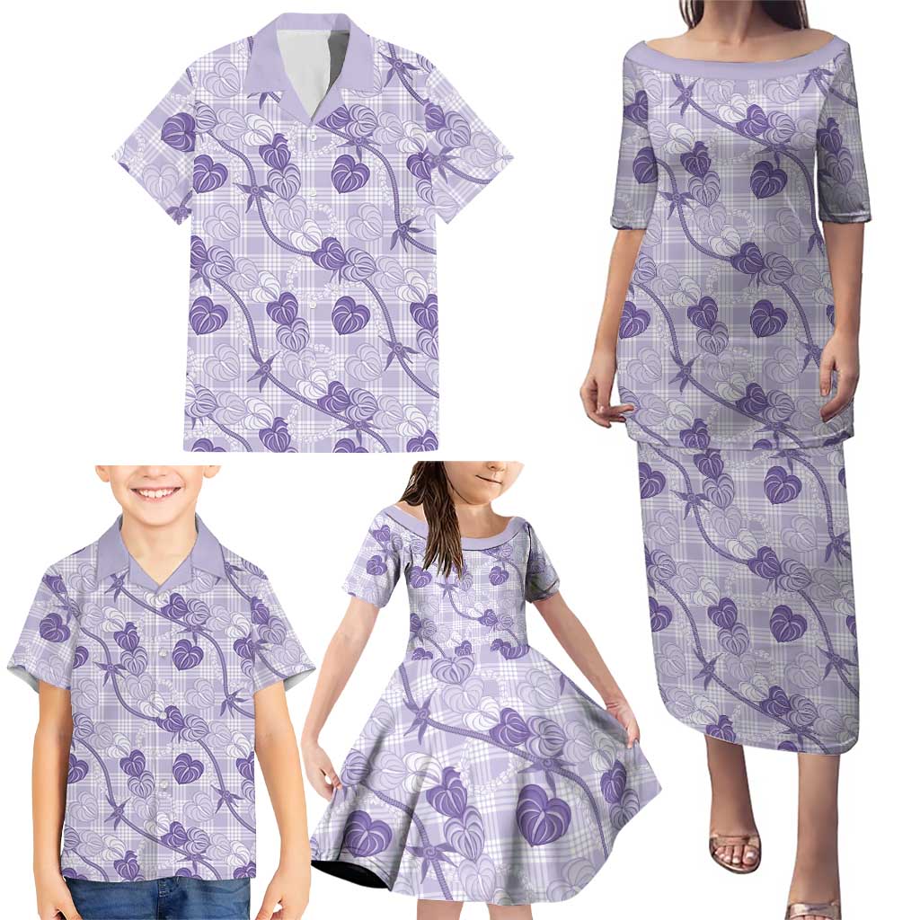 Anthurium Pikake Ti Leaf Palaka Family Matching Puletasi and Hawaiian Shirt Purple Version LT01 - Polynesian Pride