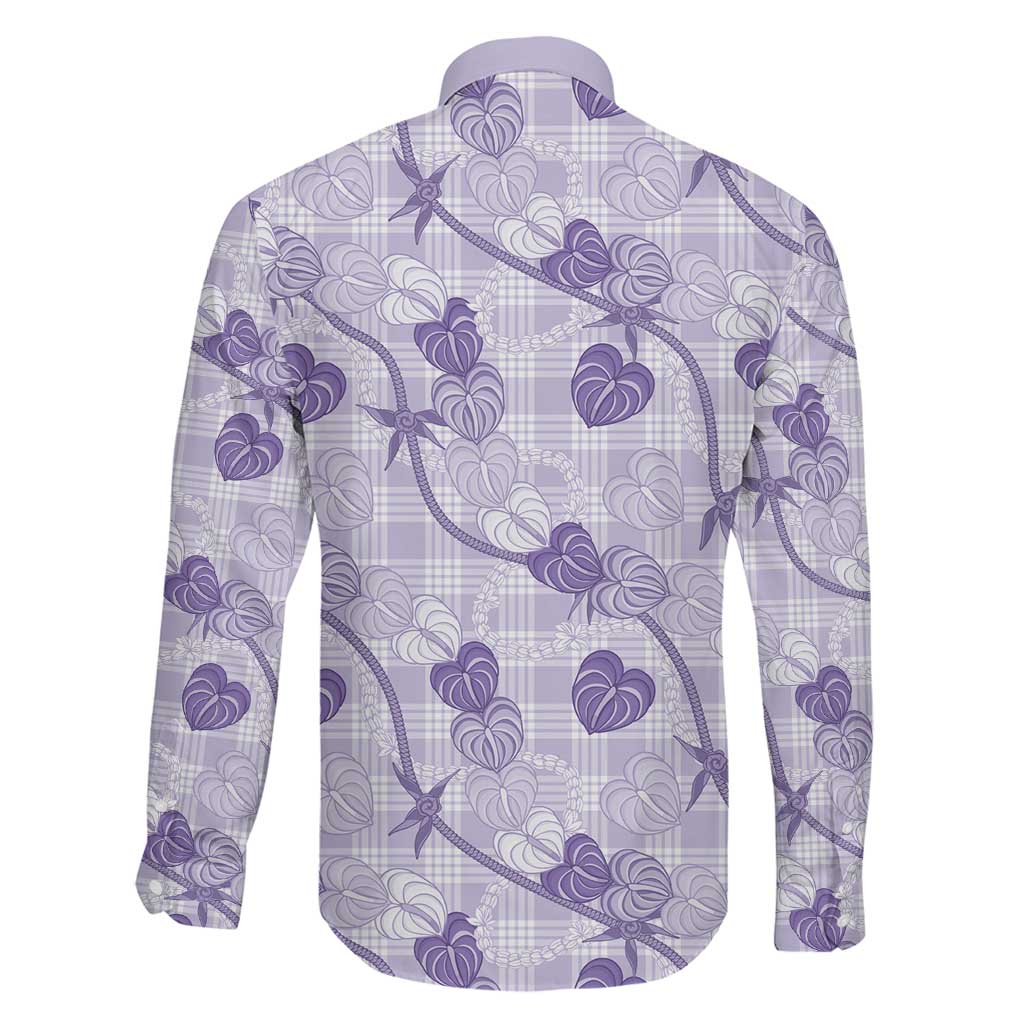 Anthurium Pikake Ti Leaf Palaka Family Matching Short Sleeve Bodycon Dress and Hawaiian Shirt Purple Version LT01 - Polynesian Pride