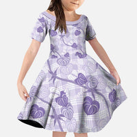 Anthurium Pikake Ti Leaf Palaka Family Matching Summer Maxi Dress and Hawaiian Shirt Purple Version LT01 Daughter's Dress Purple - Polynesian Pride