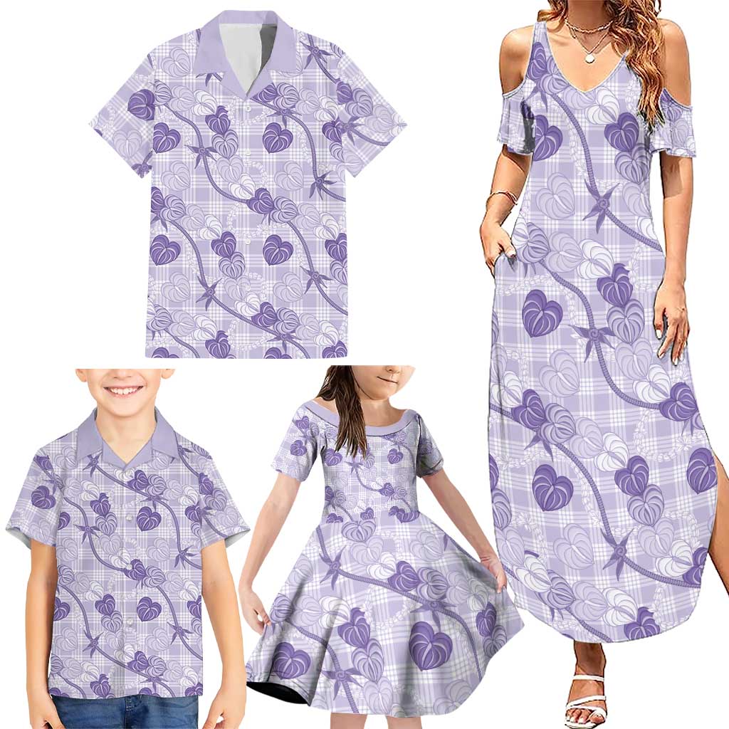 Anthurium Pikake Ti Leaf Palaka Family Matching Summer Maxi Dress and Hawaiian Shirt Purple Version LT01 - Polynesian Pride