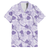 Anthurium Pikake Ti Leaf Palaka Family Matching Tank Maxi Dress and Hawaiian Shirt Purple Version LT01 Dad's Shirt - Short Sleeve Purple - Polynesian Pride