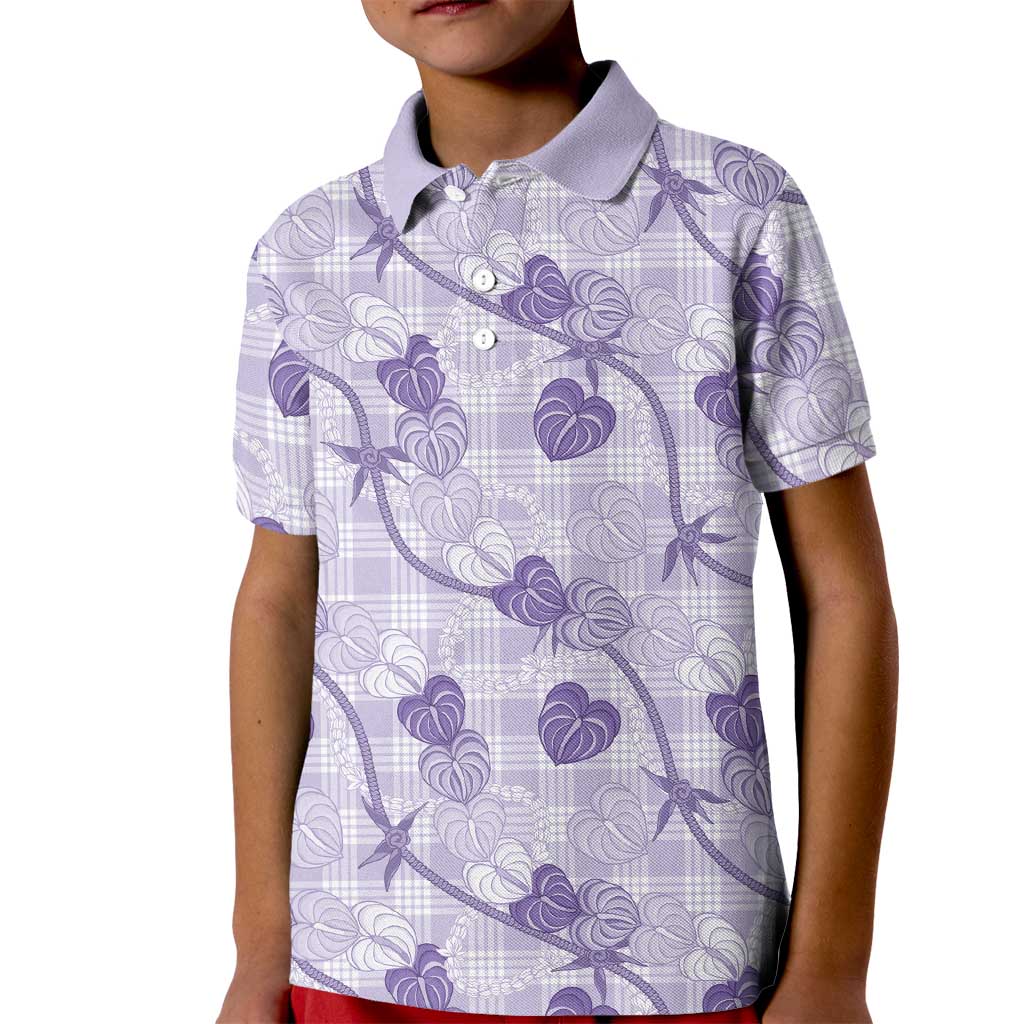 Anthurium Pikake Ti Leaf Palaka Kid Polo Shirt Purple Version LT01 Kid Purple - Polynesian Pride