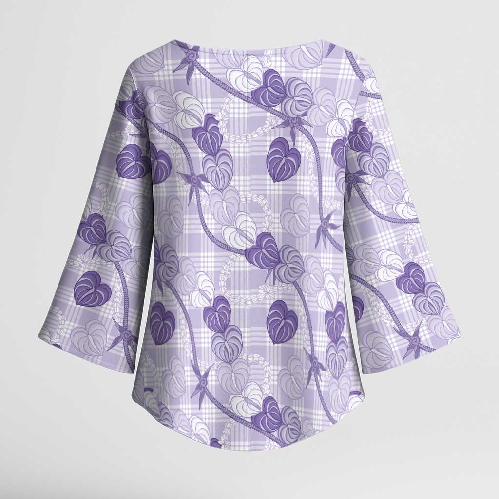 Anthurium Pikake Ti Leaf Palaka Kimono Sleeve Blouse Purple Version LT01 - Polynesian Pride