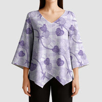 Anthurium Pikake Ti Leaf Palaka Kimono Sleeve Blouse Purple Version LT01 - Polynesian Pride