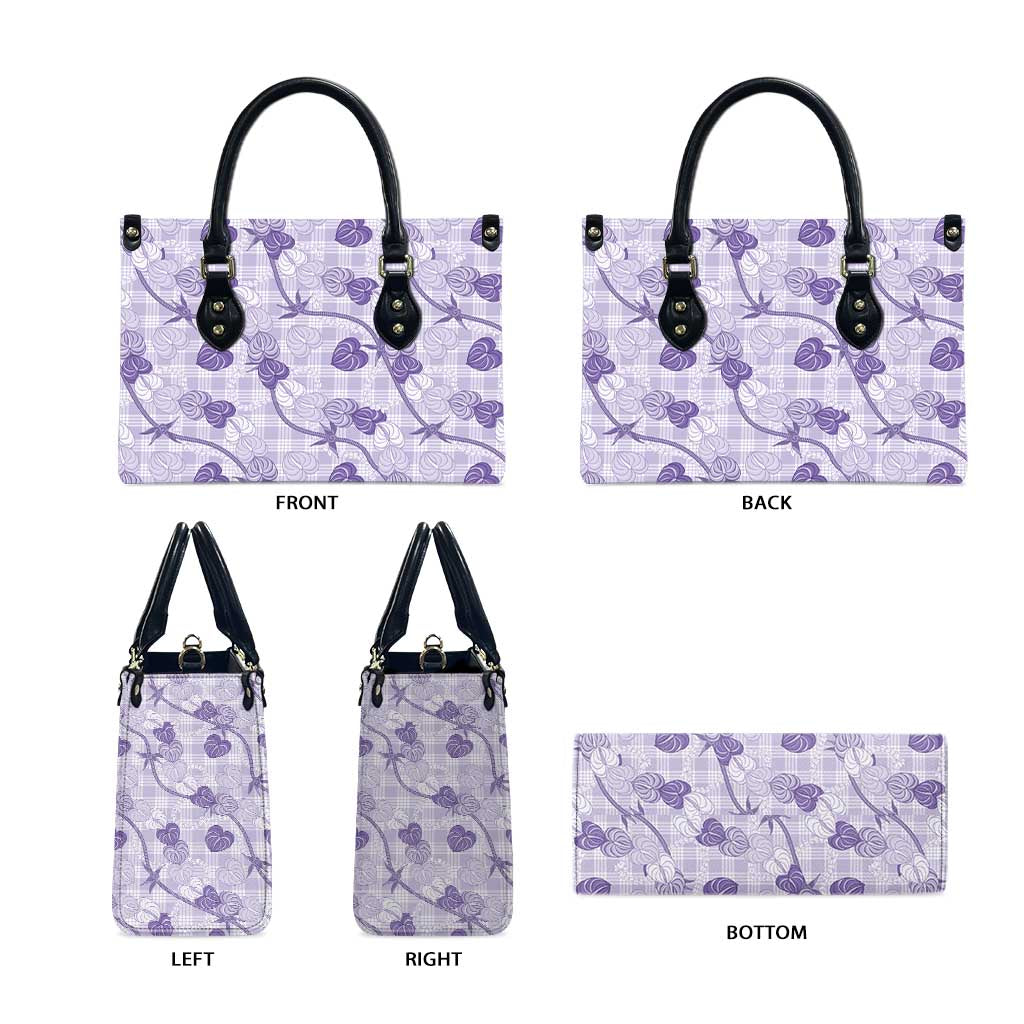 Anthurium Pikake Ti Leaf Palaka Leather Bag Purple Version LT01 - Polynesian Pride