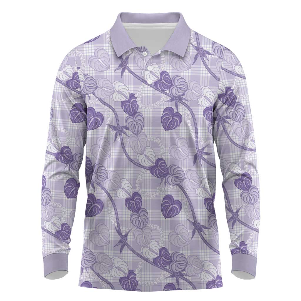 Anthurium Pikake Ti Leaf Palaka Long Sleeve Polo Shirt Purple Version