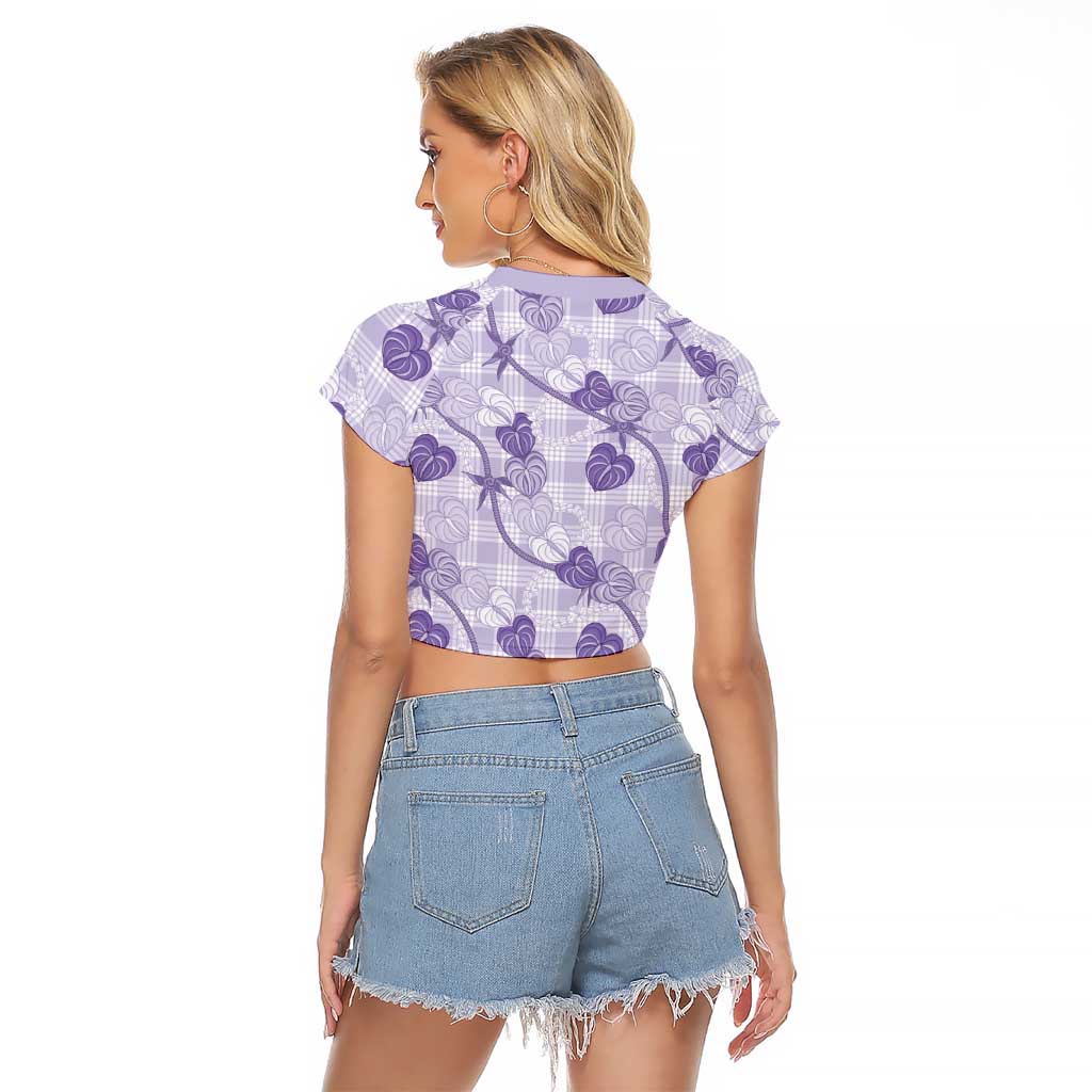 Anthurium Pikake Ti Leaf Palaka Raglan Cropped T Shirt Purple Version