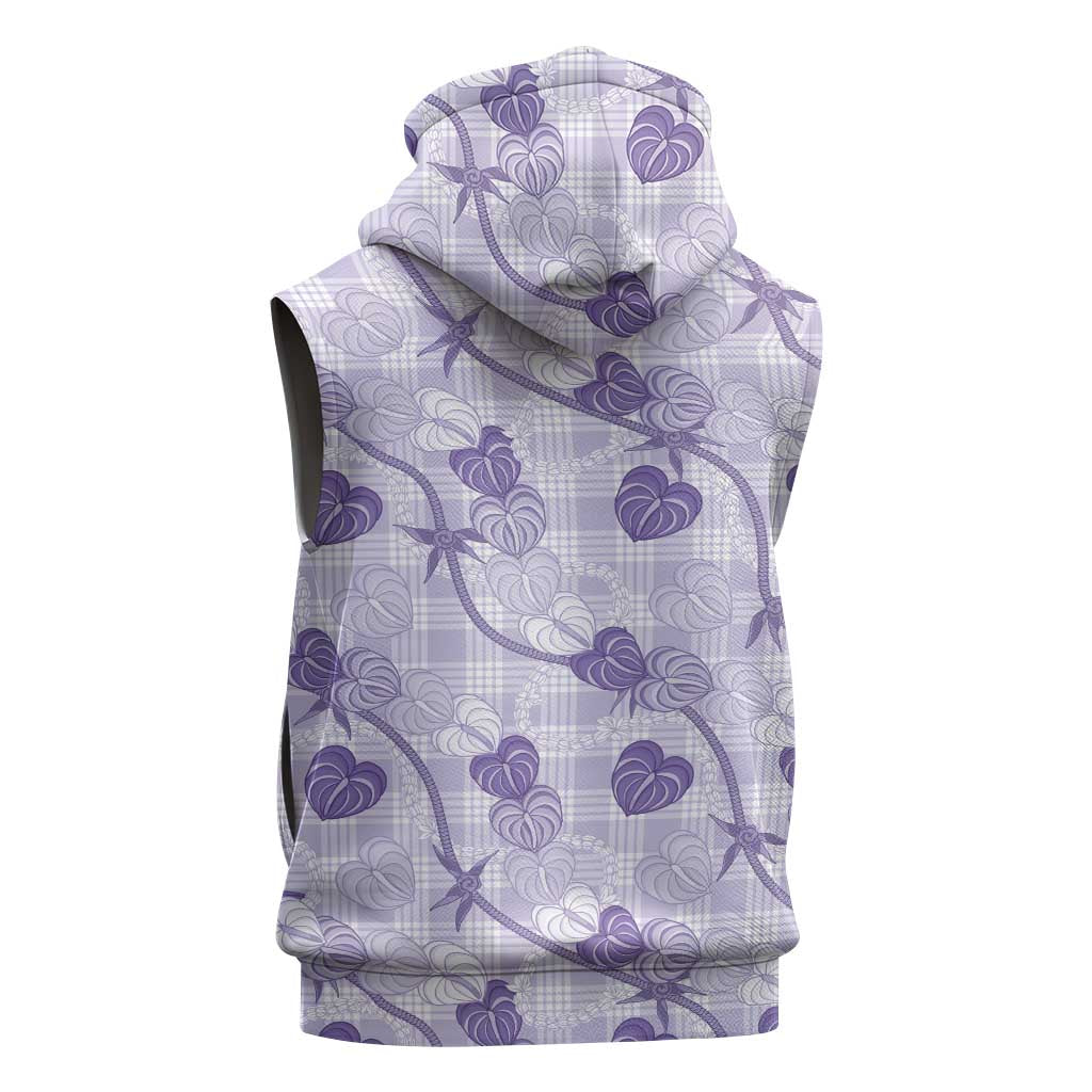 Anthurium Pikake Ti Leaf Palaka Sleeveless Hoodie Purple Version LT01 - Polynesian Pride