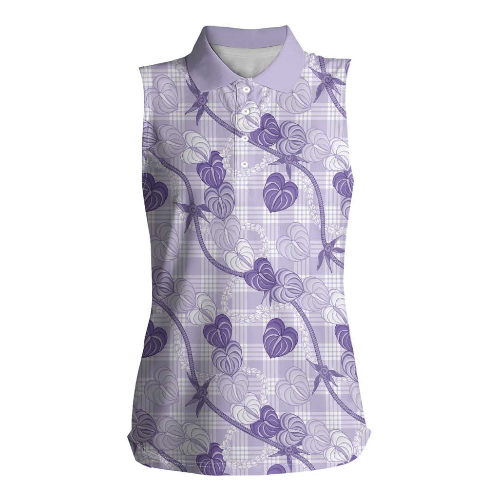 Anthurium Pikake Ti Leaf Palaka Women Sleeveless Polo Shirt Purple Version