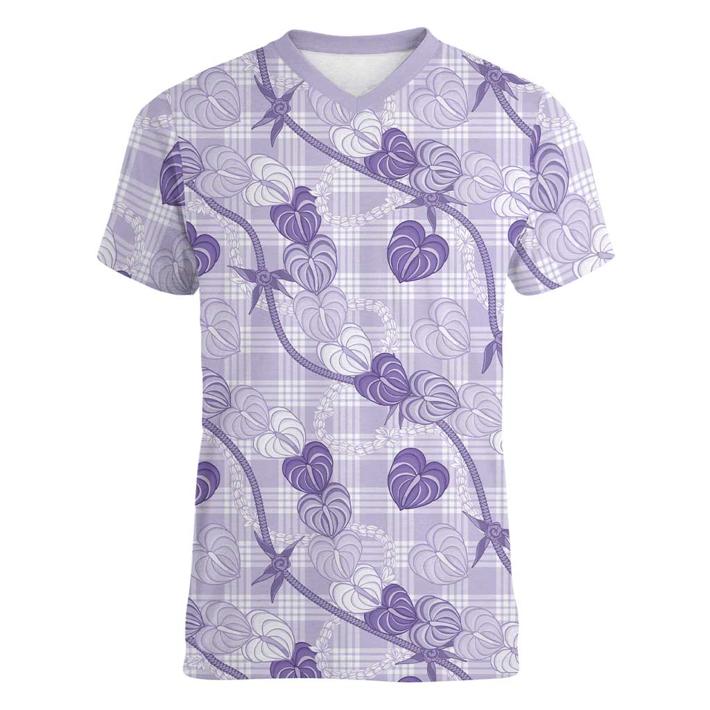 Anthurium Pikake Ti Leaf Palaka Women V-Neck T-Shirt Purple Version