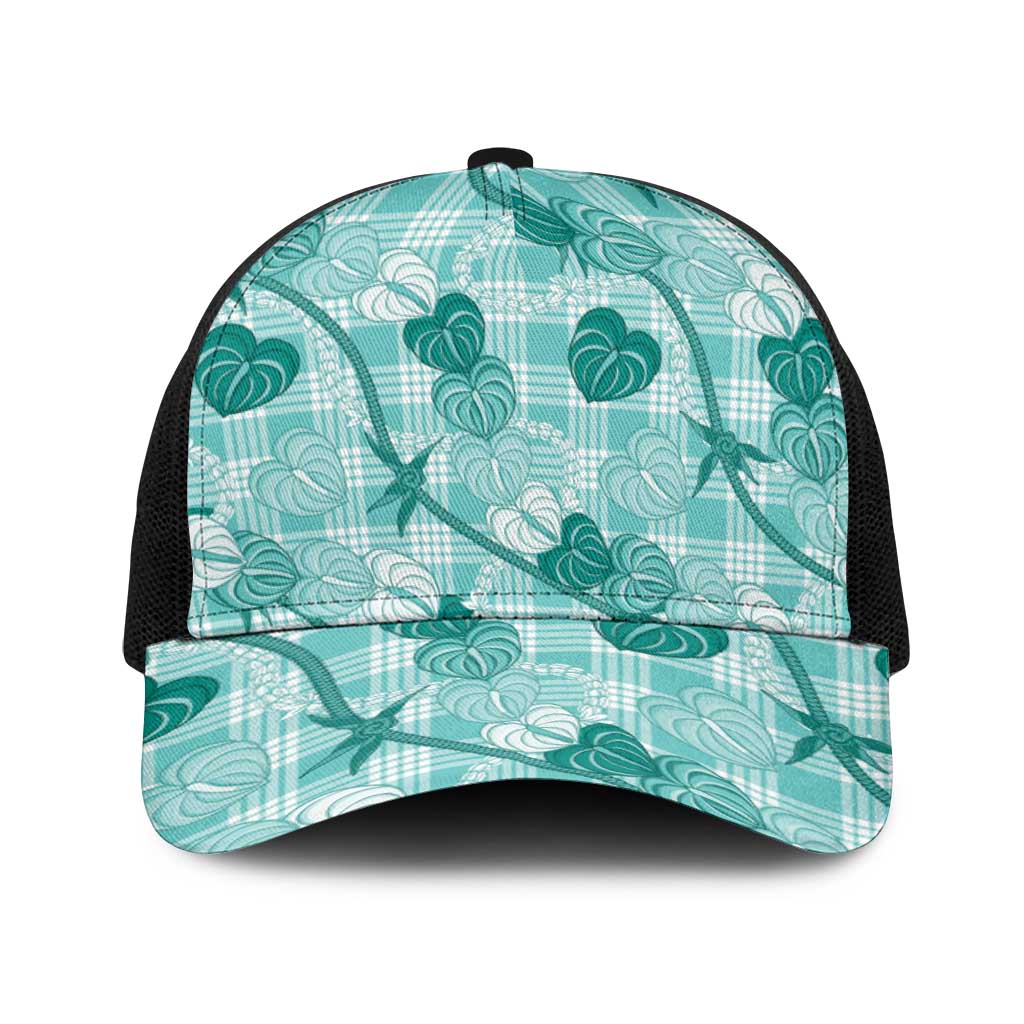 Anthurium Pikake Ti Leaf Palaka Baseball Net Cap Turquoise Version LT01 One Size Black Turquoise - Polynesian Pride