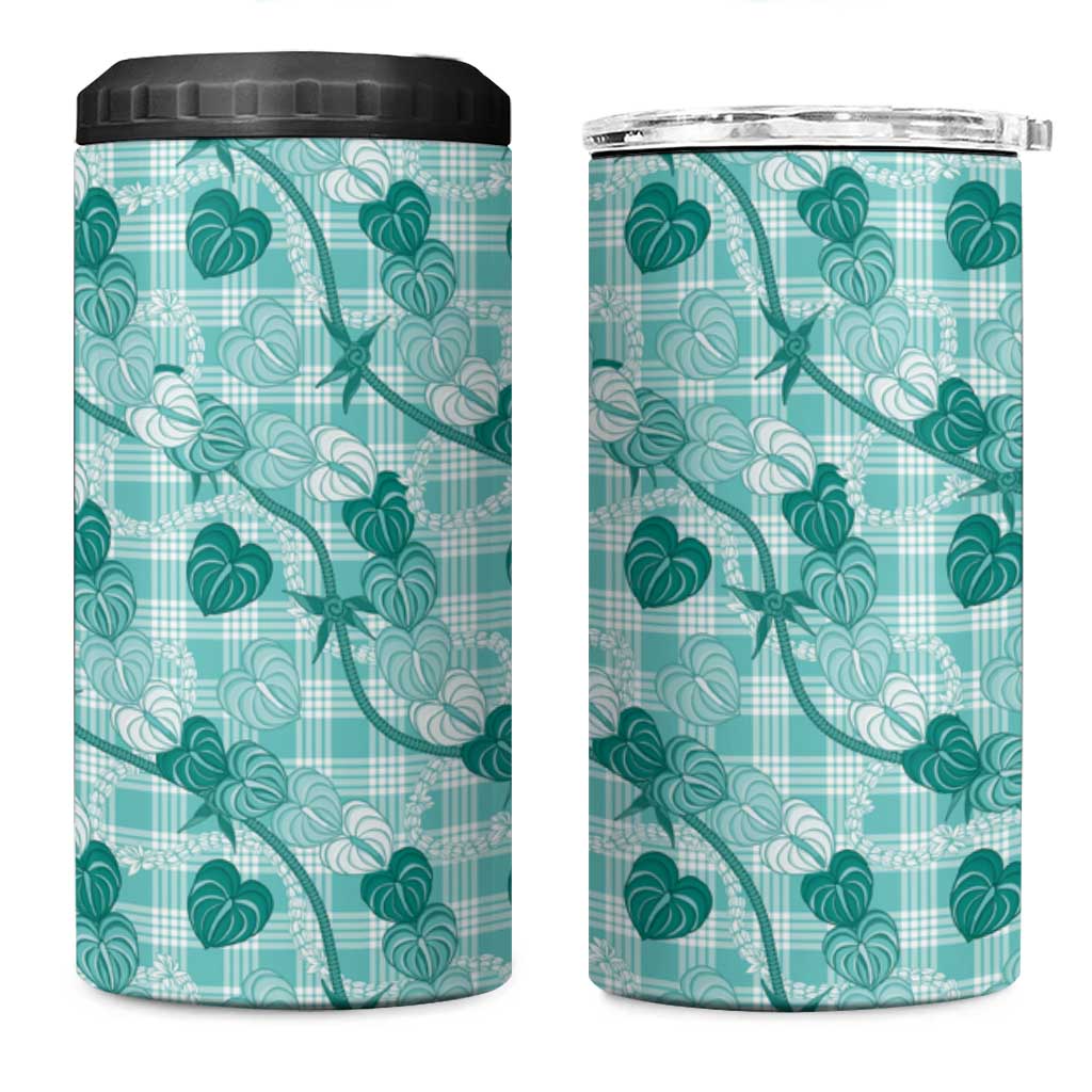 Anthurium Pikake Ti Leaf Palaka 4 in 1 Can Cooler Tumbler Turquoise Version