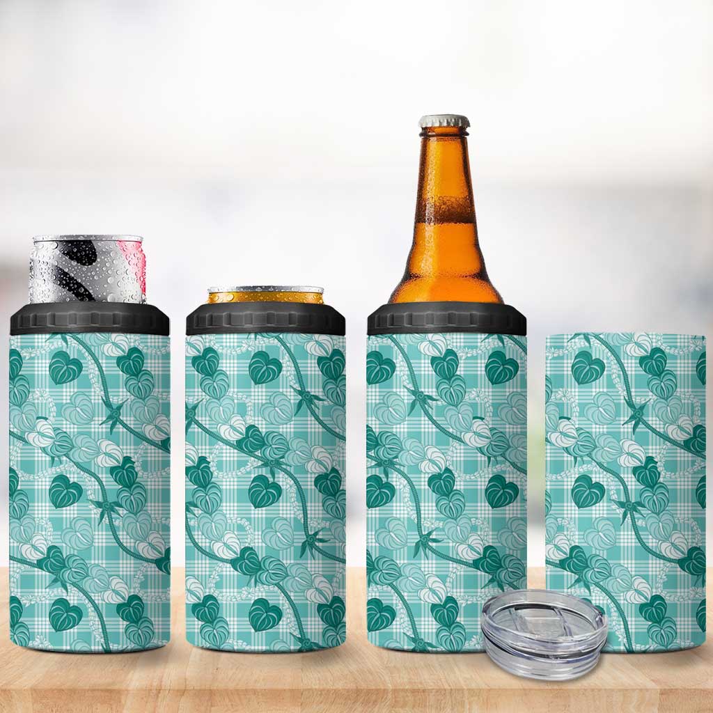 Anthurium Pikake Ti Leaf Palaka 4 in 1 Can Cooler Tumbler Turquoise Version