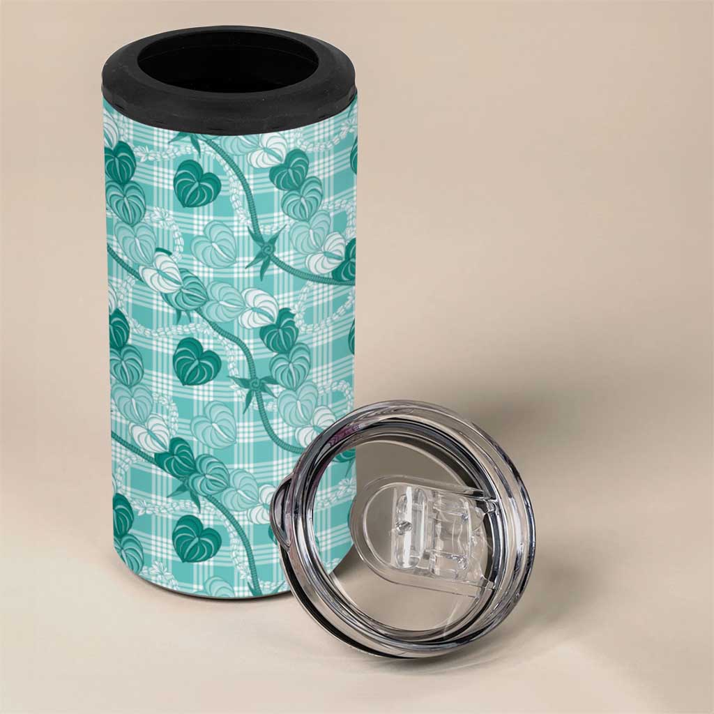 Anthurium Pikake Ti Leaf Palaka 4 in 1 Can Cooler Tumbler Turquoise Version