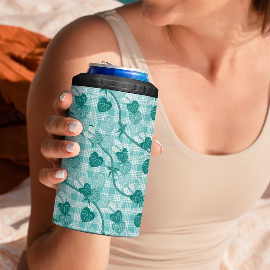 Anthurium Pikake Ti Leaf Palaka 4 in 1 Can Cooler Tumbler Turquoise Version