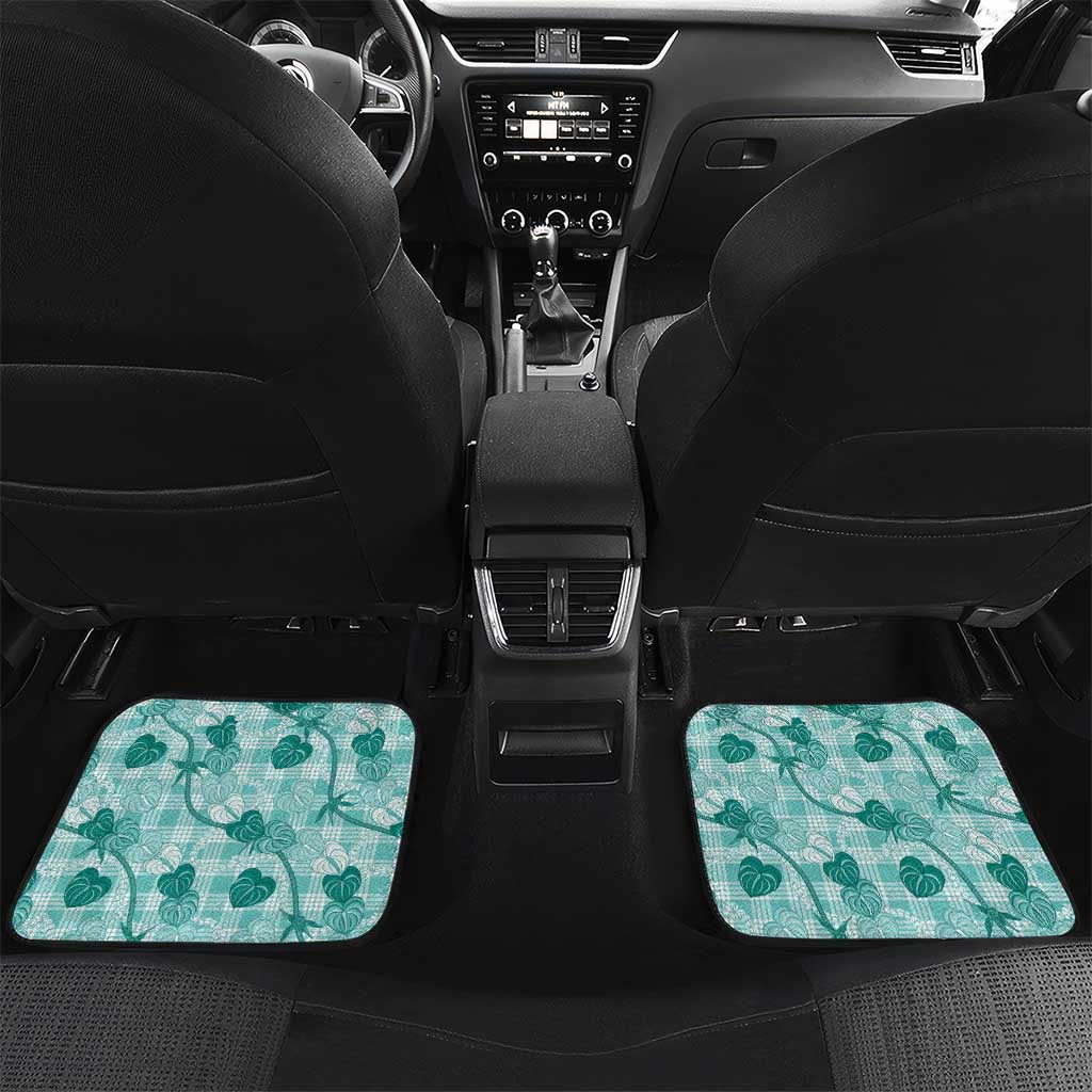 Anthurium Pikake Ti Leaf Palaka Car Mats Turquoise Version LT01 Set 2pcs - Back Turquoise - Polynesian Pride