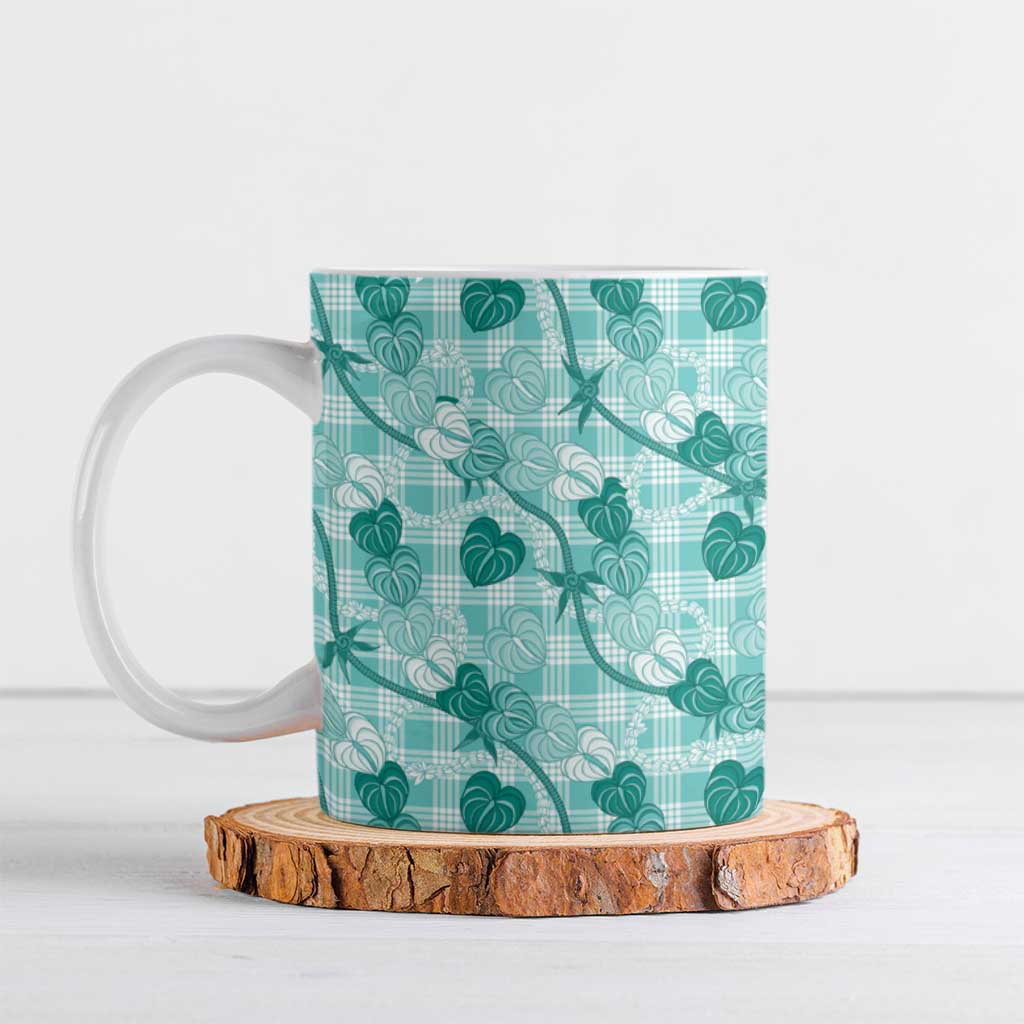Anthurium Pikake Ti Leaf Palaka Ceramic Mug Turquoise Version
