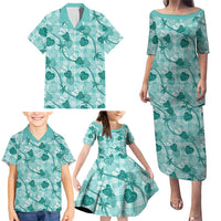Anthurium Pikake Ti Leaf Palaka Family Matching Puletasi and Hawaiian Shirt Turquoise Version LT01 - Polynesian Pride