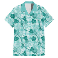 Anthurium Pikake Ti Leaf Palaka Family Matching Short Sleeve Bodycon Dress and Hawaiian Shirt Turquoise Version