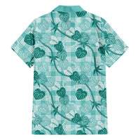 Anthurium Pikake Ti Leaf Palaka Family Matching Short Sleeve Bodycon Dress and Hawaiian Shirt Turquoise Version