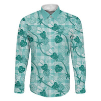 Anthurium Pikake Ti Leaf Palaka Family Matching Short Sleeve Bodycon Dress and Hawaiian Shirt Turquoise Version