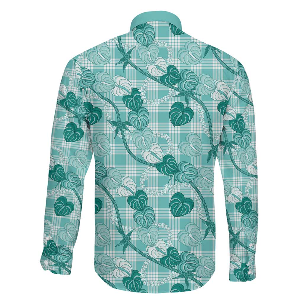 Anthurium Pikake Ti Leaf Palaka Family Matching Short Sleeve Bodycon Dress and Hawaiian Shirt Turquoise Version